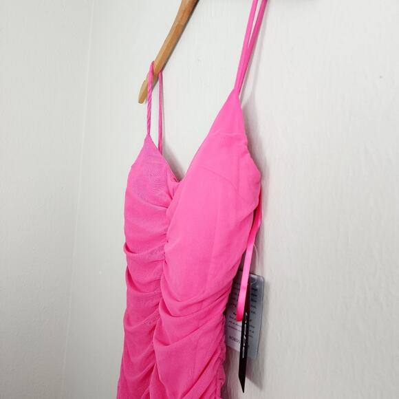 NEW Bebe Hot Pink Ruched Stretch Mini Dress - Picture 6 of 13